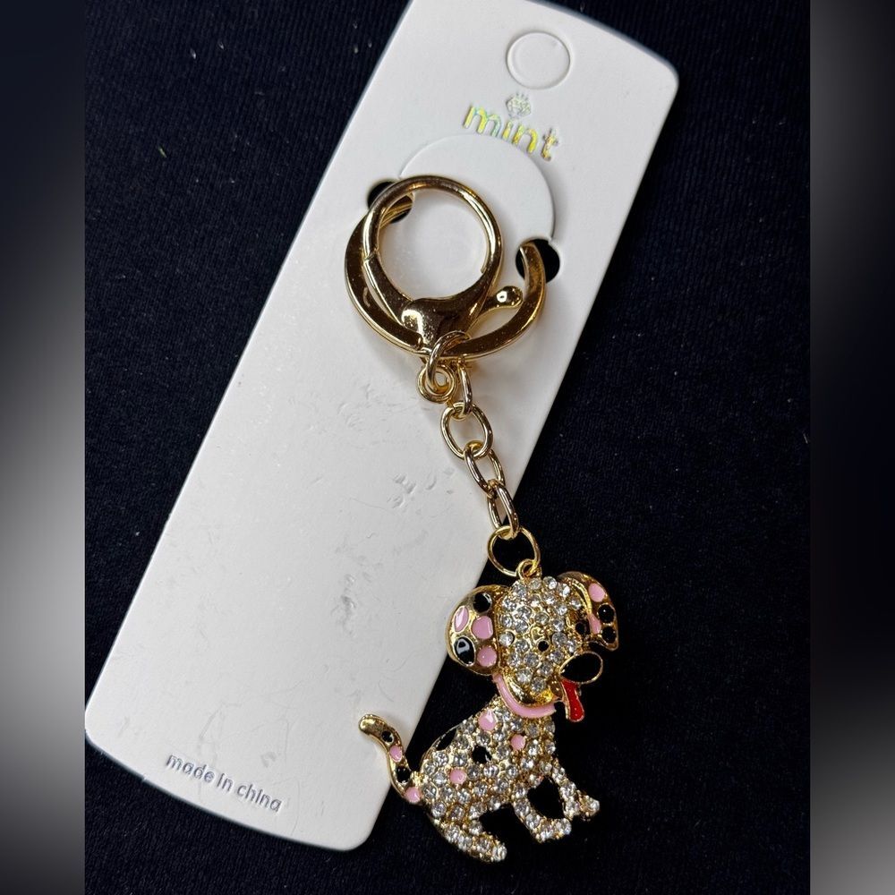 Mint Sparkly Dalmation Dog Keychain/Purse Charm Pink